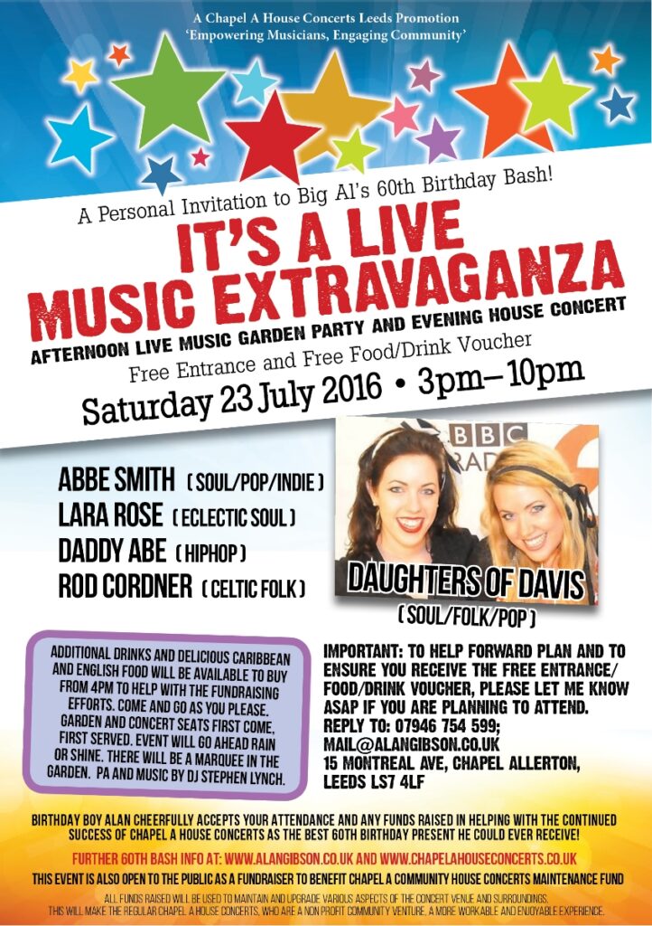 Flyer for Big Al's 60th Birthday Bash 23 July 16 v3