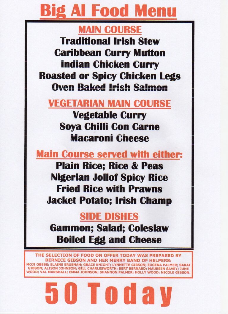 Image of Printed Big Al 50th Party Food Menu