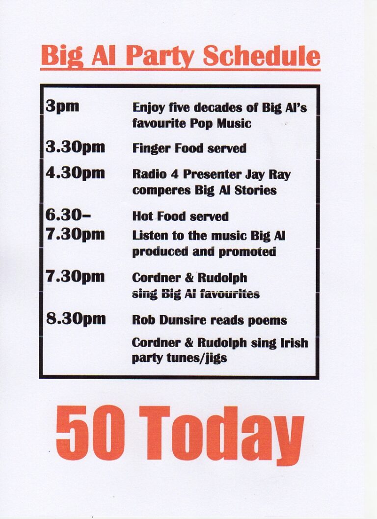 Image of Printed Big Al 50th Party Schedule